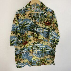 Aloha Joe Men XL Hawaiian Shirt Surfers Waves Palm Trees Hibiscus Vintage 90s